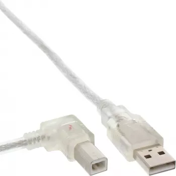 InLine USB 2.0 laidas, kampuotas kairėje pusėje, A tipo kištukas / B tipo kištukas, permatomas, 3 m