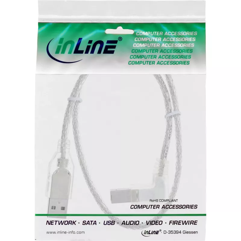 InLine USB 2.0 kabelis, stačiakampis A tipo kištukas / B tipo kištukas, permatomas, 3 m