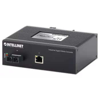 Intellinet pramoninis Gigabit medijos keitiklis 10/100/1000Base-TX į 1000Base-LX (SC) vienmodis, 20 km, IP40 klasės metalinis korpusas, DIN bėgio montavimas