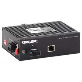 Intellinet pramoninis Gigabit medijos keitiklis 10/100/1000Base-TX į 1000Base-LX (SC) vienmodis, 20 km, IP40 klasės metalinis korpusas, DIN bėgio montavimas