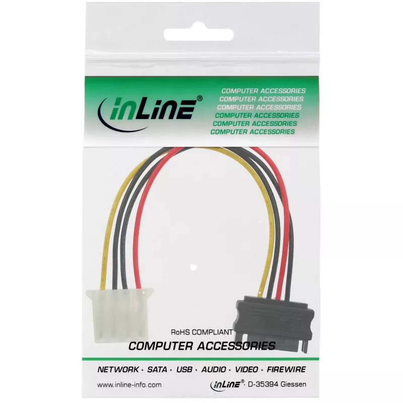 SATA maitinimo adapterio laidas 15 kontaktų lizdas / 4 kontaktų kištukas 0,15 m InLine 29669