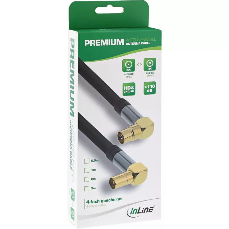 InLine Premium antenos laidas, kampinis, 4 kartus ekranuotas, >110 dB, juodas, 10 m