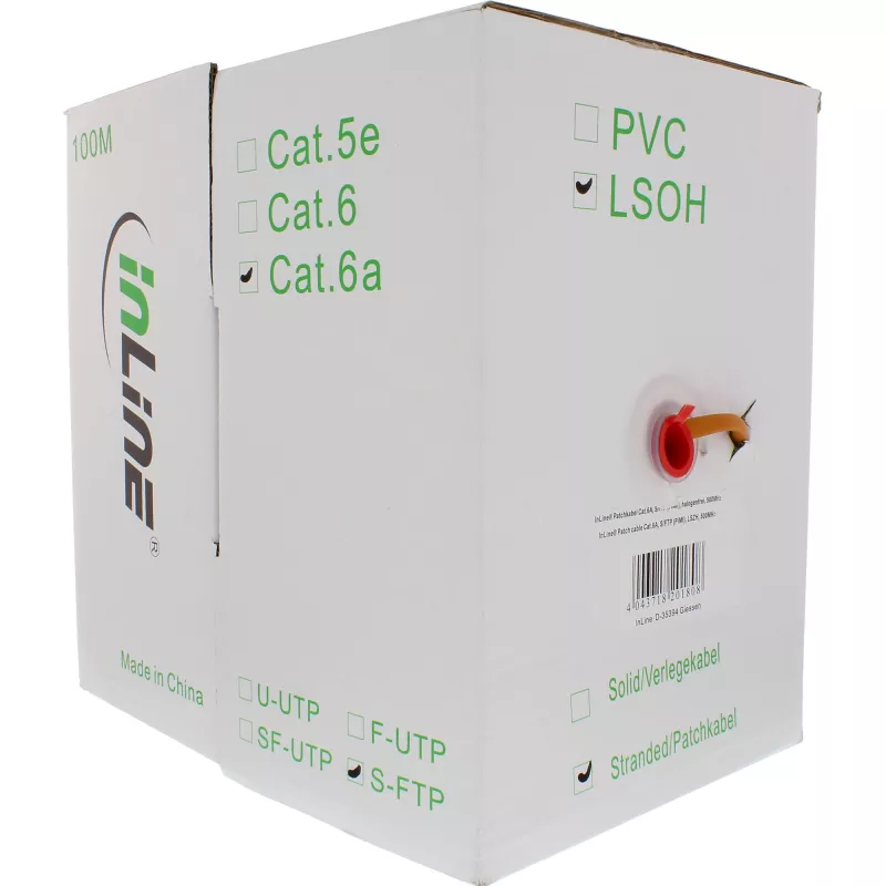 InLine komutacinis kabelis S/FTP PiMF Cat.6A be halogenų 500MHz oranžinis 100m