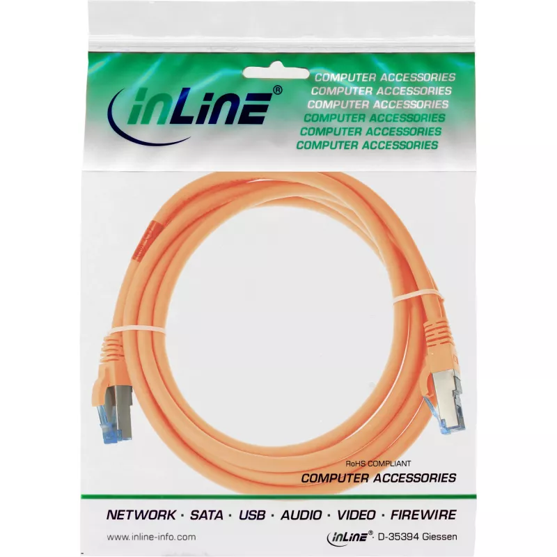 InLine komutacinis kabelis S/FTP PiMF Cat.6A be halogenų 500 MHz oranžinis 1 m