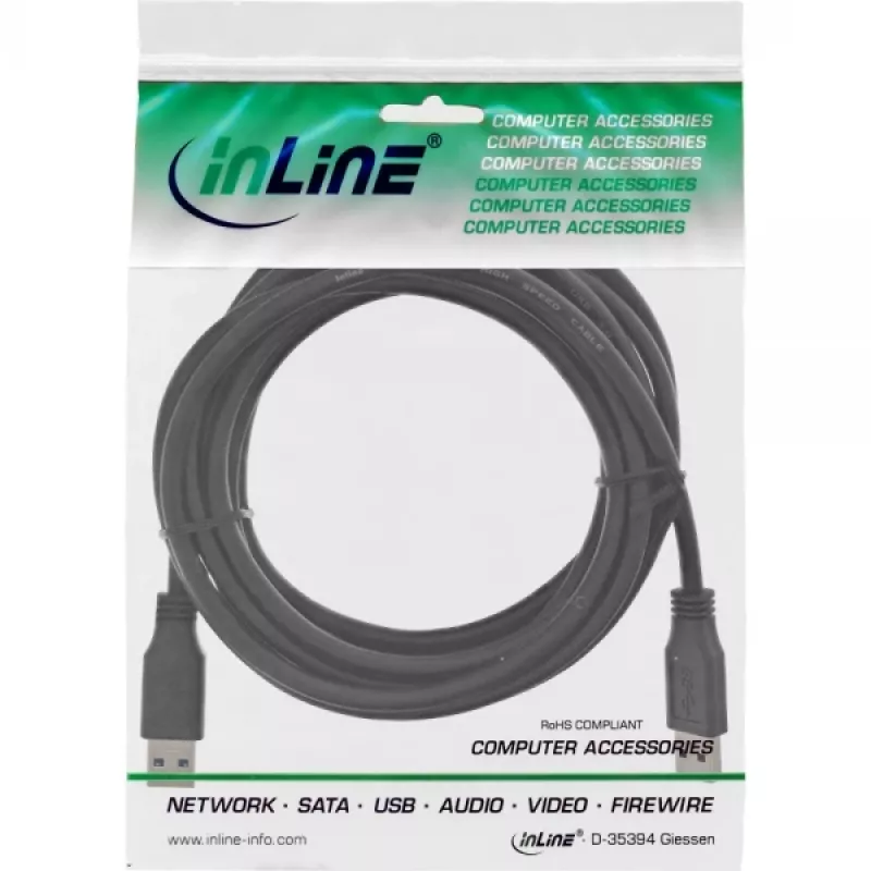 InLine USB 3.2 Gen.1 kabelis Type A kištukas / A kištukas, juodas, 3 m