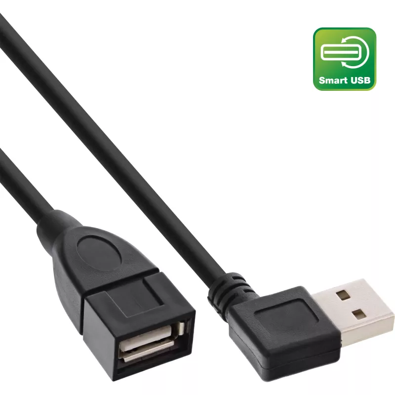 InLine USB 2.0 Smart kabelis kampinis + apverčiamas Type A kištukas / lizdas juodas 2 m