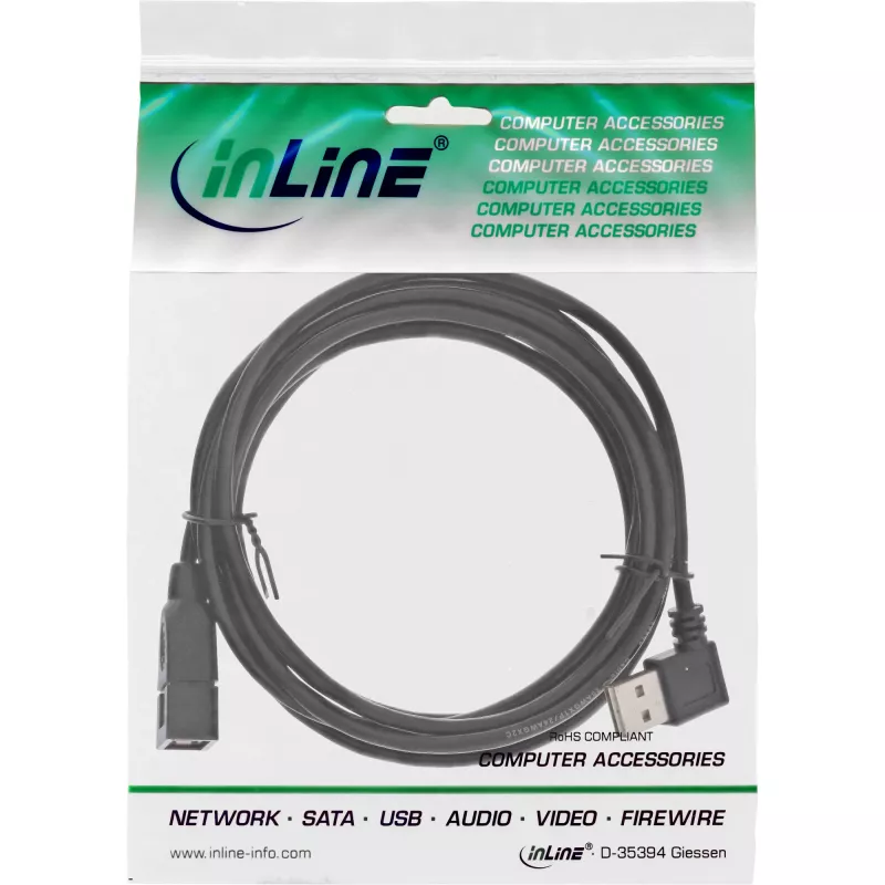 InLine USB 2.0 Smart kabelis kampinis + apverčiamas Type A kištukas / lizdas juodas 2 m