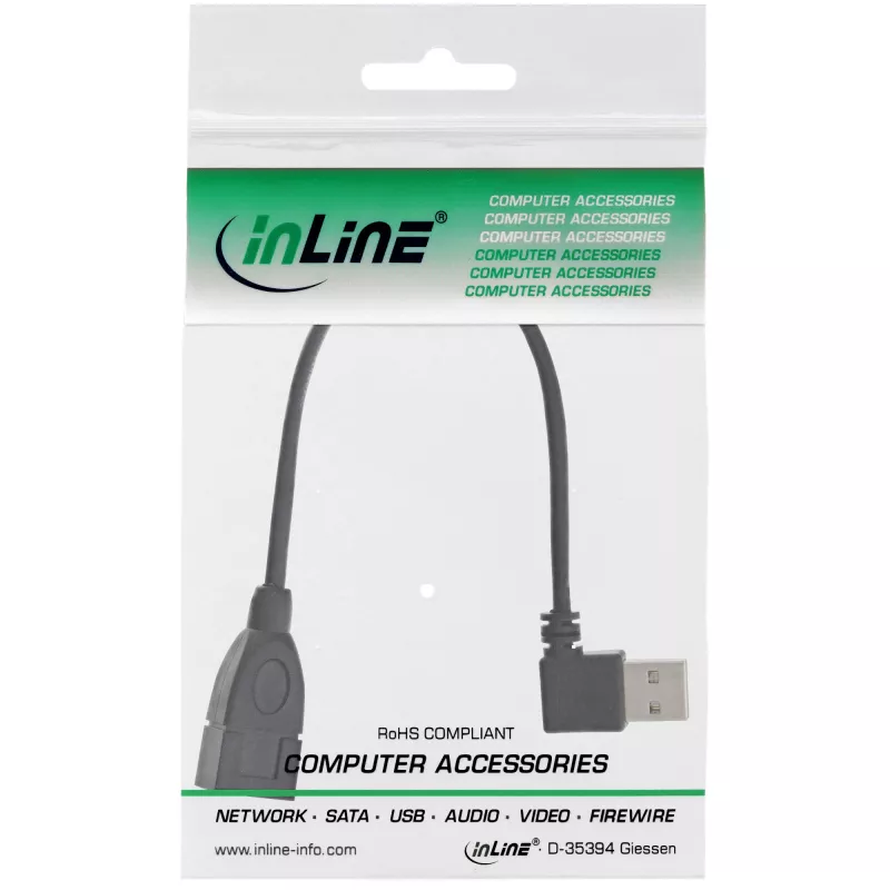 InLine USB 2.0 Smart kabelis kampuotas + reversinis A tipo kištukas / lizdas juodas 0,2 m