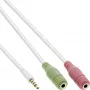 InLine garso ausinių adapterio laidas, 3,5 mm kištukas 4 kontaktų / 2x 3,5 mm, baltas, 1 m