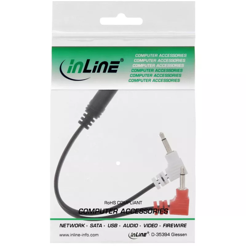 InLine Audio Plane ausinių adapterio laidas, 2x 3,5 mm kištukai į 3,5 mm lizdą 3 kontaktų, 0,15 m