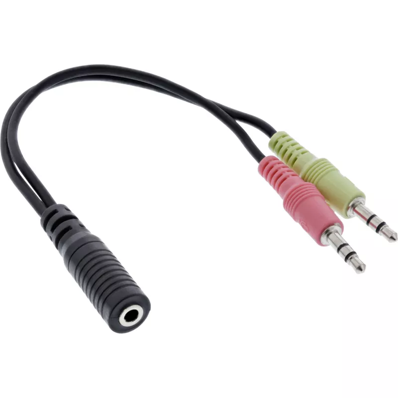 InLine garso ausinių adapterio kabelis, 2x 3,5 mm kištukas į 3,5 mm lizdą 4 kontaktų, OMTP, 0,15 m
