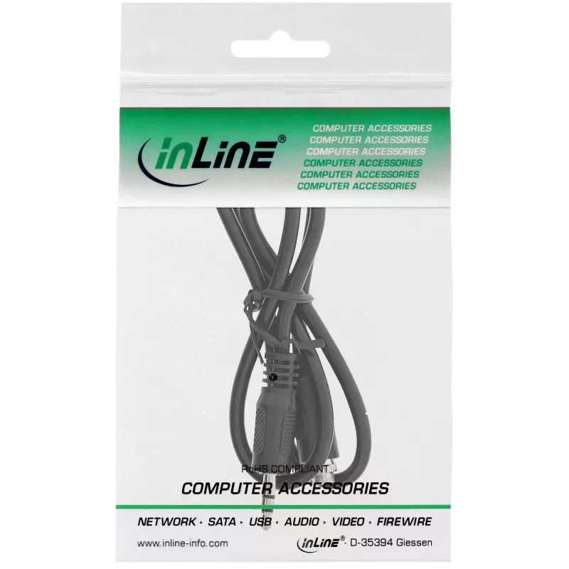 InLine garso adapterio kabelis, 3,5 mm stereofoninis kištukas/lizdas su sriegiu, 0,6 m