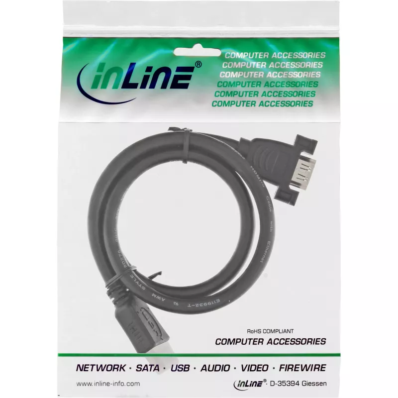 HDMI 4K2K adapteris Type A (kištukas) / A (lizdas) su flanšu 0,6 m InLine 17500B