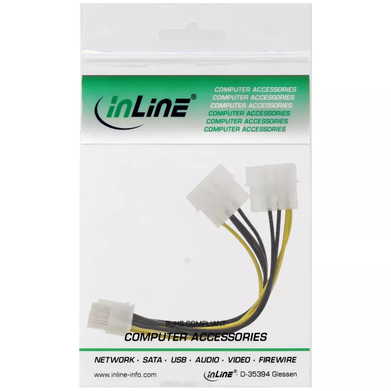 InLine maitinimo adapterio laidas, 2x 5,25 col. kištukas / 8 kontaktų PCI-Express kištukas, 0,15 m