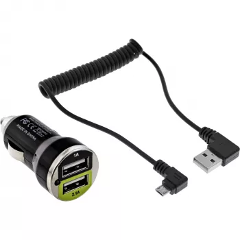 InLine USB DUAL+ KFZ įkrovimo rinkinys, maitinimo adapteris su 1 m spiraliniu kabeliu
