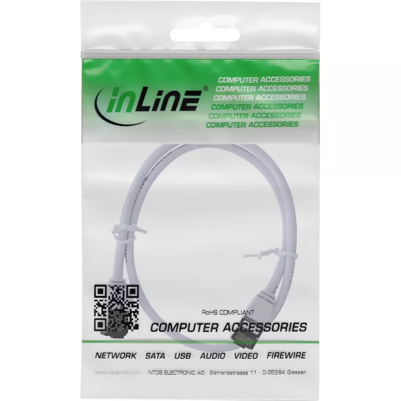 InLine plonas komutacinis kabelis, U/FTP, Cat.8.1, TPE be halogenų, baltas 0,3 m