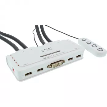 InLine KVM jungiklis 4 prievadų DVI-D + USB + garso, įsk. 2 kabelių rinkinius