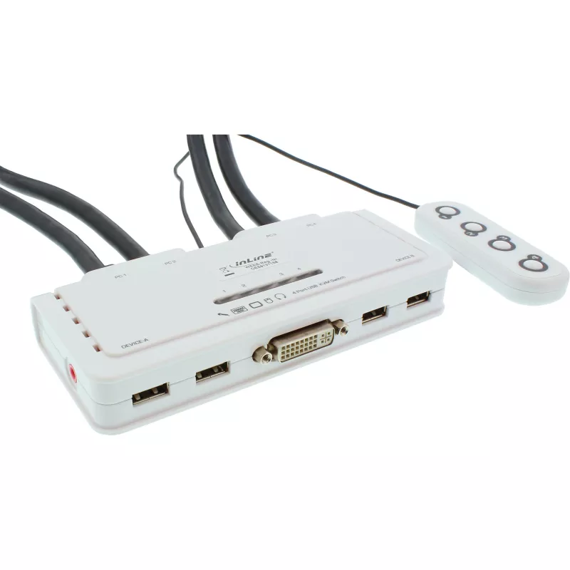 InLine KVM jungiklis 4 prievadų DVI-D + USB + garso, įsk. 2 kabelių rinkinius