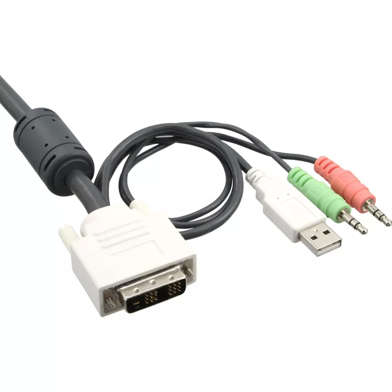 InLine KVM jungiklis 4 prievadų DVI-D + USB + garso, įsk. 2 kabelių rinkinius