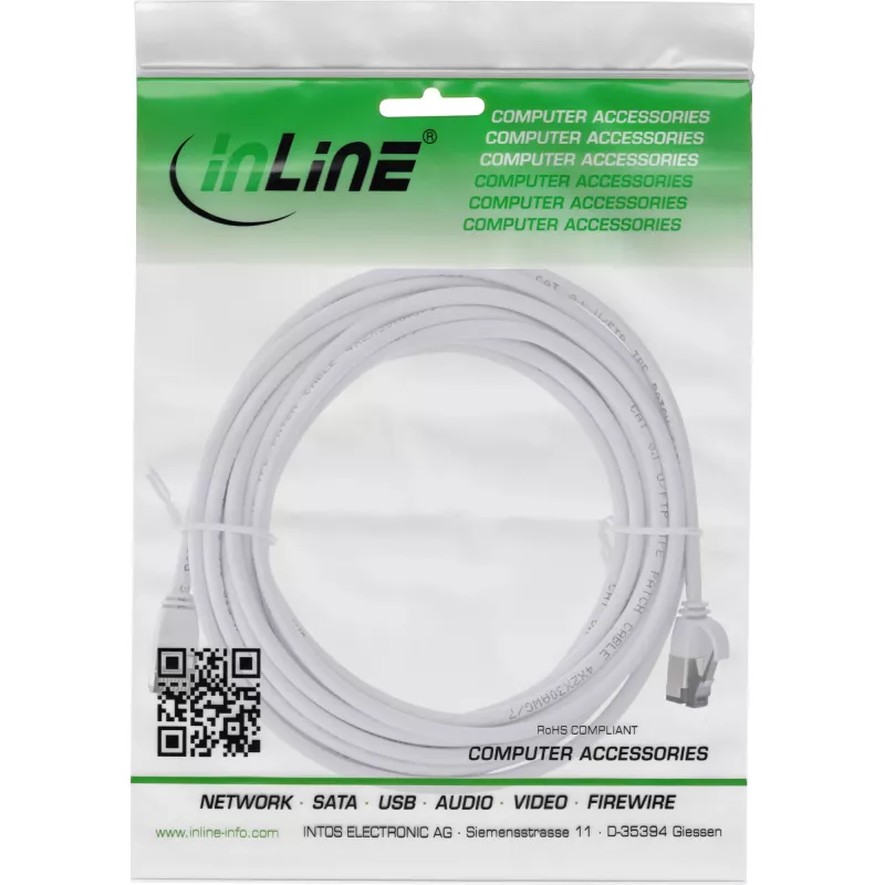 InLine korekcinis laidas plonas, U/FTP, Cat.8.1, TPE be halogenų, baltas 2m