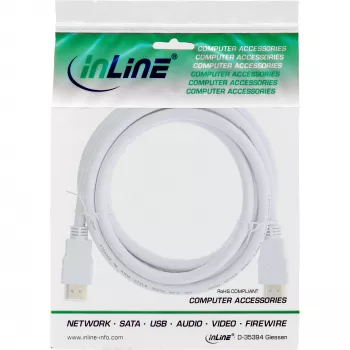 InLine High Speed HDMI kabelis su Ethernet, M/M, baltas, auksuoti kontaktai, 1,5 m