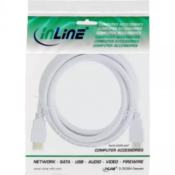 InLine High Speed HDMI laidas su Ethernet, M/M, baltas, auksiniai kontaktai, 1 m
