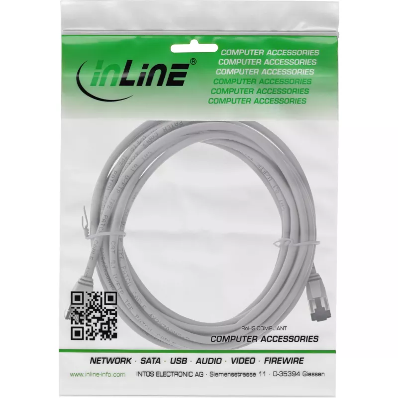 InLine plonas pataisymo laidas, U/FTP, Cat.8.1, TPE be halogenų, pilkas 3 m