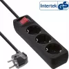 InLine kištukinis lizdas, 3 lizdų, apsauginio kontakto CEE 7/3, juodas, 1,5 m