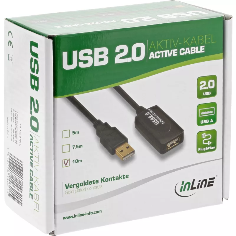 InLine USB 2.0 aktyvus signalo kartotuvo kabelis A tipo kištukas / A tipo lizdas, 25 m