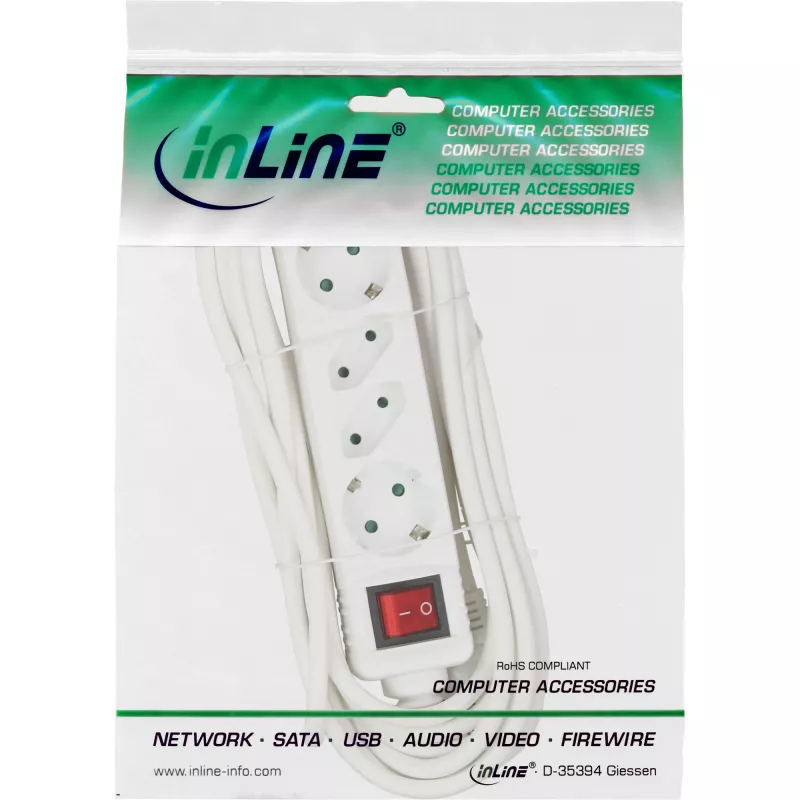 InLine kištukinis lizdas, 4 krypčių, 2x CEE7/3 + 2x Euro CEE 7/16, baltas, 1,5 m