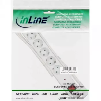 InLine kištukinis lizdas CEE 7/3, 6 lizdų, apsauga nuo viršįtampių, jungiklis, baltas