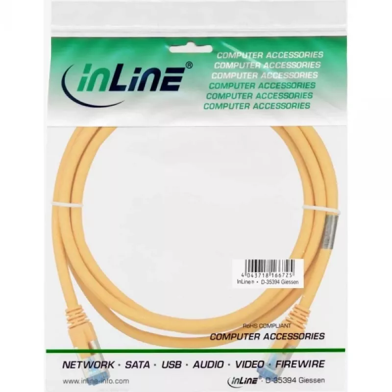 InLine komutacinis kabelis S/FTP PiMF Cat.6A be halogenų 500MHz geltonas 1,5 m