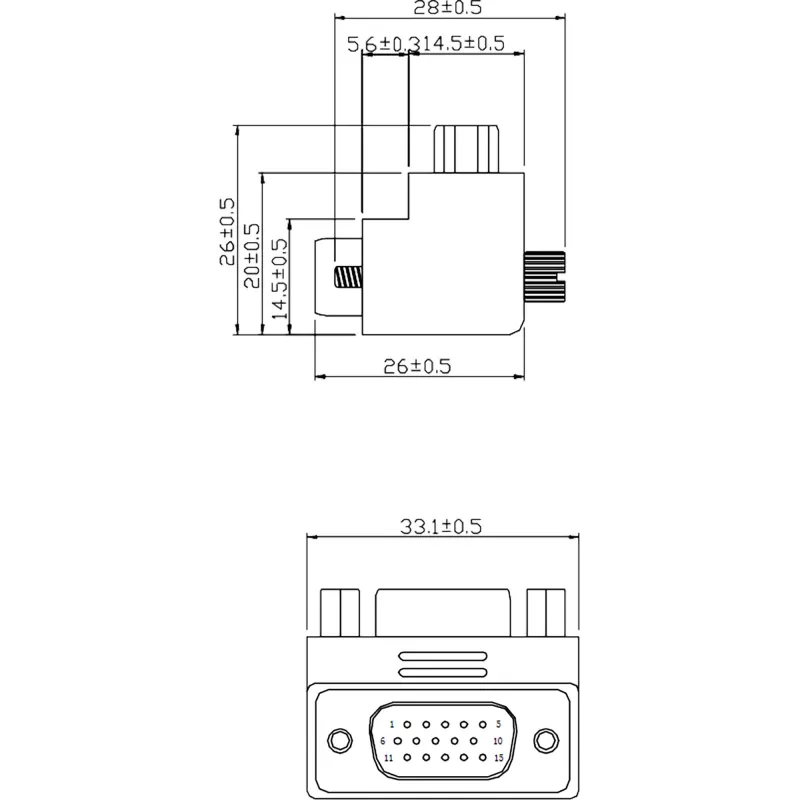 InLine VGA adapteris 90° 15 kontaktų kištukas / lizdas, InLine, 37248I