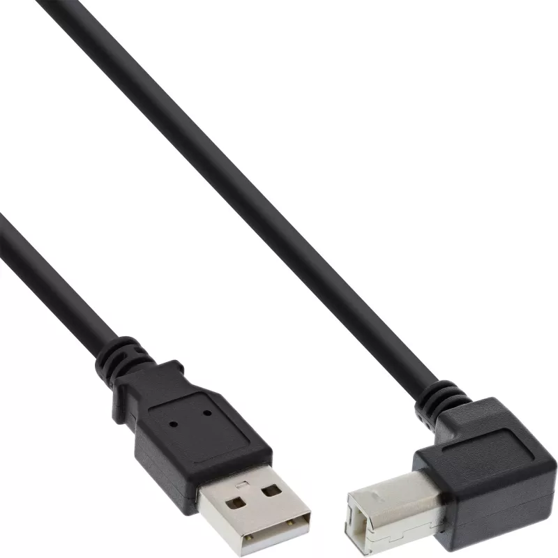 InLine USB 2.0 laidas, žemyn lenkta USB-A į USB-B jungtis, juodas, 2 m
