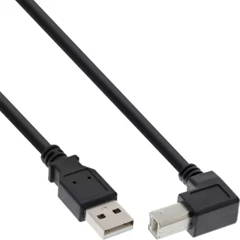 InLine USB 2.0 laidas, žemyn lenktas A tipo kištukas / B tipo kištukas, juodas, 1 m