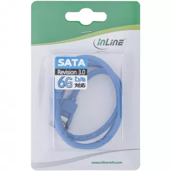 InLine SATA 6Gb/s apvalus laidas mėlynas 90° kampu su skląsčiais 0,15 m
