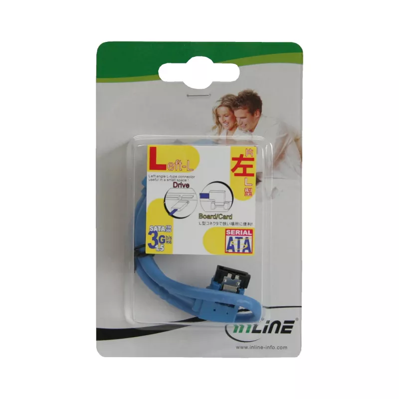 InLine SATA 6Gb/s apvalus laidas, mėlynas, kairysis 90° kampinis, su skląsčiais, 0,5 m