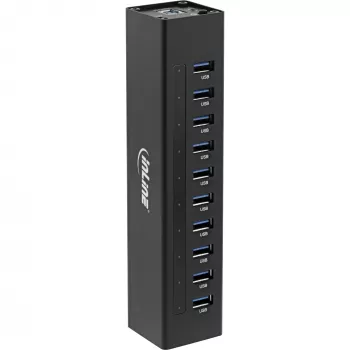 InLine USB 3.0 10 prievadų šakotuvas aliuminio korpuse su 4A maitinimo šaltiniu, juodas