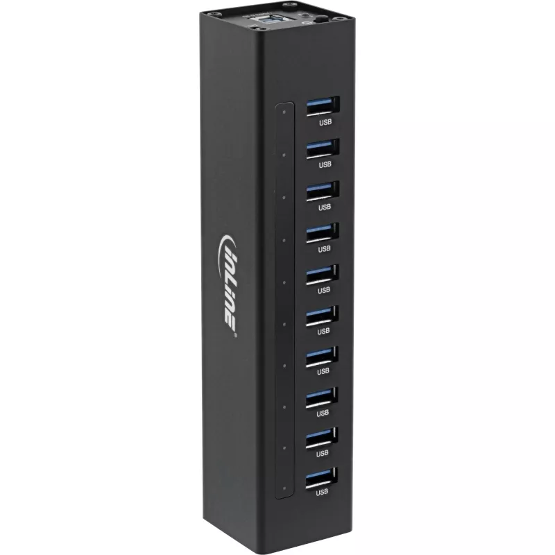 InLine USB 3.0 10 prievadų šakotuvas aliuminio korpuse su 4A maitinimo šaltiniu, juodas