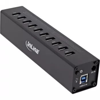 InLine USB 3.0 10 prievadų šakotuvas aliuminio korpuse su 4A maitinimo šaltiniu, juodas