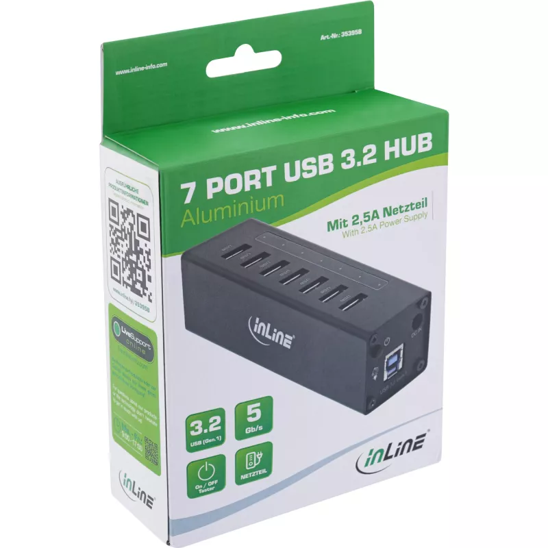 InLine USB 3.0 šakotuvas, 7 prievadų, aliuminio korpusas, su 2,5A maitinimo bloku