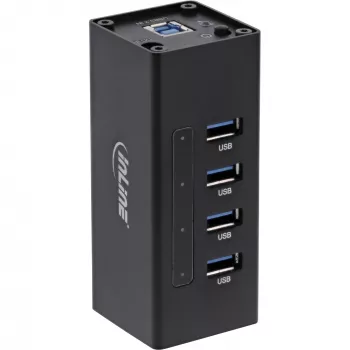 InLine USB 3.0 šakotuvas, 4 prievadų, aliuminio korpusas, su 2,5A maitinimo šaltiniu