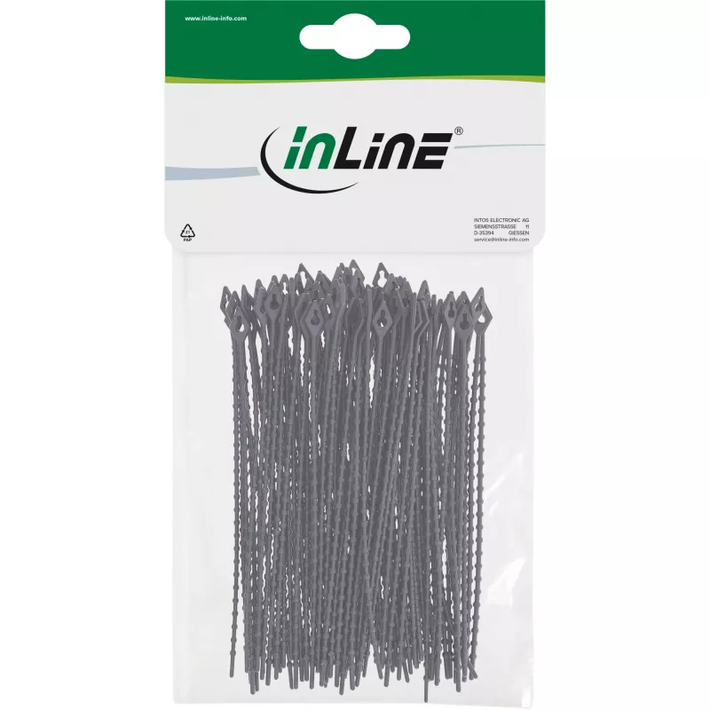 Kabelių raiščiai InLine 100 mm juodi, pakuotėje 100 vnt. — 100 mm ilgio, juodi, 100 vnt.