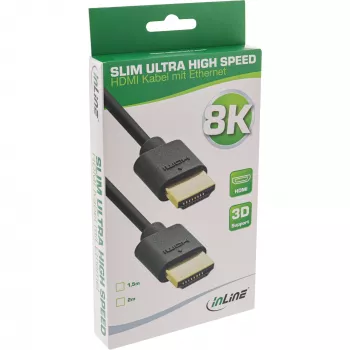 InLine Slim Ultra High Speed HDMI kabelis M/M 8K4K auksu padengtas juodas 1,5 m