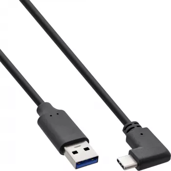 InLine USB 3.2 kabelis, USB-C kištukas kampinis į USB-A kištuką, juodas, 1 m