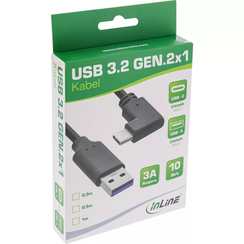 InLine USB 3.2 kabelis, USB-C kištukas kampinis į USB-A kištuką, juodas, 1 m