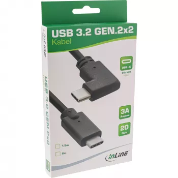 InLine USB 3.2 Gen.2 laidas, USB-C jungtis/jungtis kampinė, juoda, 1,5 m