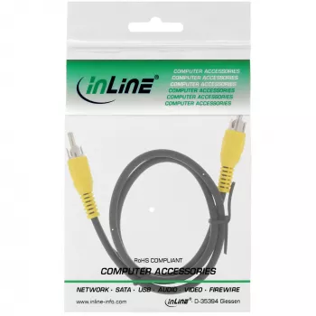 InLine vaizdo kabelis, 1x RCA M/M, geltoni kištukai, 0,5 m, RCA, RCA, 0,5 m, juodas