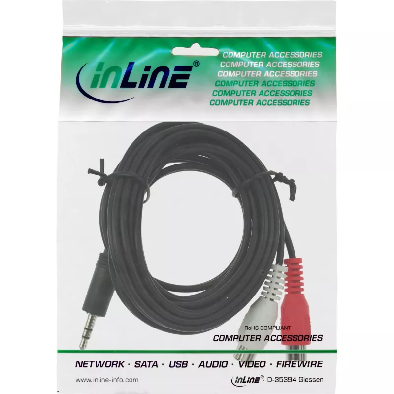 Audio kabelis 2x RCA moteriška / 3,5 mm stereofoninė vyriška 5 m InLine 89941D