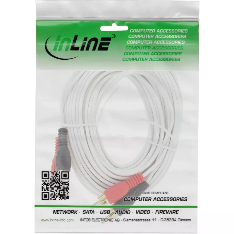 InLine RCA laidas 2x RCA kištukas / kištukas paauksuotas 7 m, Kištukas, 2 x RCA, Kištukas, 7 m, Baltas